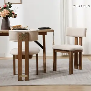 CHAIRUS Modern Farmhouse Linen Dining Chairs Set of 2, Beige Fabric Upholstered Dining Room Kitchen Chairs with Curved Backrest and Natural Wood Legs, Armless Accent Wood Chairs for Dining Living Room