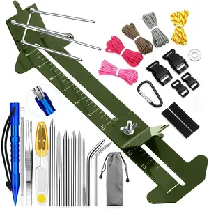 Paracord Bracelet Kit with Adjustable Length Paracord Jig, Stainless Steel Stitching Set, Army Green