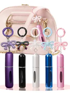 Reusable Aluminum Tube Perfume Bottle Keychain, Pure Color Bow Design, Travel Refillable 5ML Atomizer, Leak-Proof Portable Fragrance Dispenser, Decorative, Refillable Spray Containers