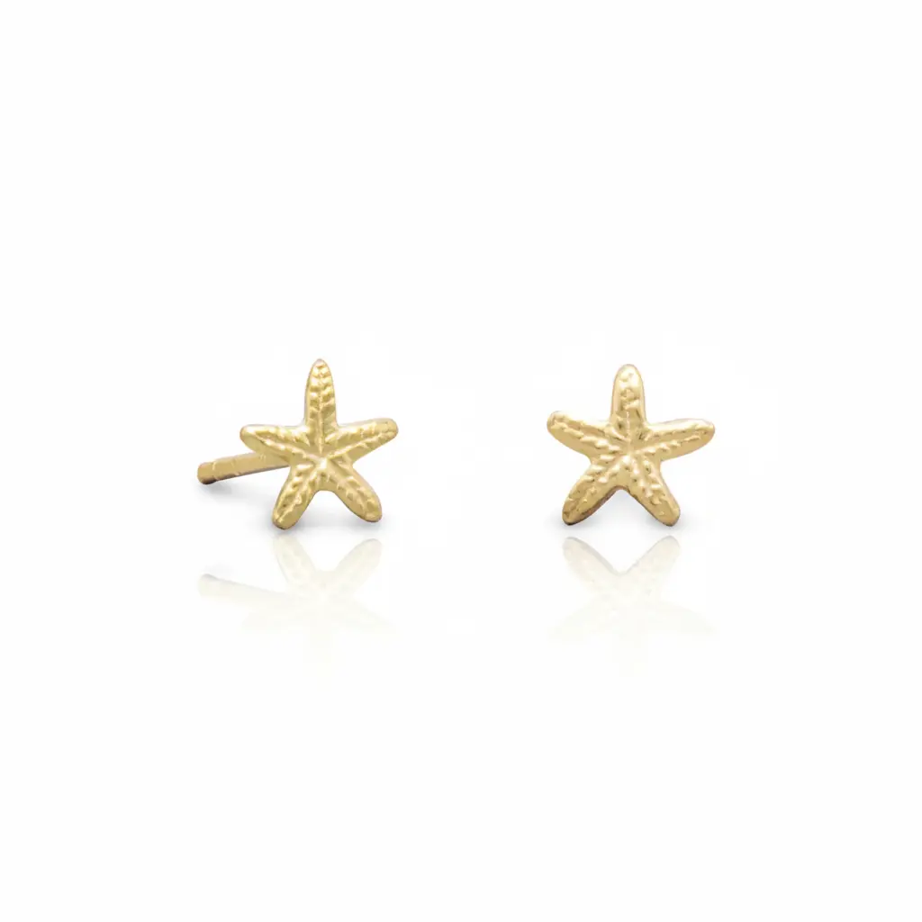 Sterling Silver Starfish Stud Earrings, 14K Gold Plated, 6mm