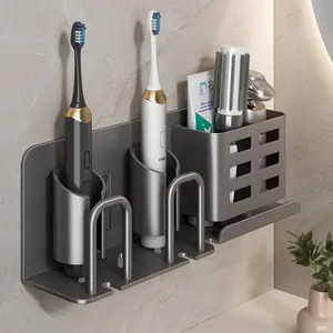 Wall Mountable Aluminum Electric Toothbrush Holder, Toothbrush Storage, Toothbrush and Toothpaste Holder, Razor Holder for Shower, No Cup, Use Without Electricity, for Bathrooms