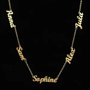 Multiple Names Custom Cut Necklace Personalized Gift Stainless Steel Letter Necklace For Mother's Day Anniversary Valentine's Day Gold Statement Chain Dainty Fashion Jewelry