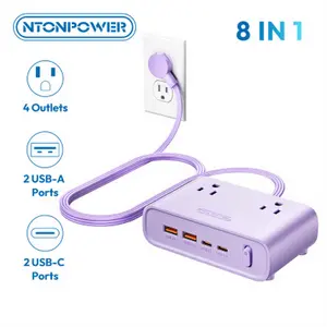 NTONPOWER Flat Plug Power Strip, Desktop Charging Station with 25W USB C Ports, Purple Extension Cord with 4 AC Outlets, 5ft Flat Extension Cord for Home Office, Dorm Room Essentials,Mother's day gift ideas tiktokshopspringglowup
