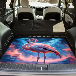 1pc Flamingo Sunset Print Polyester Car Trunk Mat, Car Accessory - Soft, Durable, Non-Slip, Machine Washable Cargo Liner for SUVs and Cars, Easy to Clean Interior Mat, Fashionable Minimalist Design, Keep Your Car'S Interior Clean and Tidy