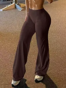 Womens High Waisted Flared Yoga Pants Stretch Slim Fit Workout Leggings Bootcut Gym Pants Soft Sculpting Activewear Casual Lounge Streetwear Coffee Brown Training Fitness Everyday Wear High Waist Stretchy Gym Sportswear Bottoms