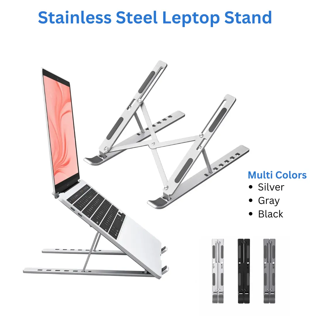 Stainless Steel Laptop Stand – 7-Level Adjustable Ergonomic Laptop Riser with Storage Bag | Fits 10"–16" MacBook Air/Pro, HP, Dell, Lenovo & More