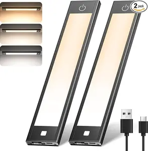 VST 72 LEDs Motion Sensor Lights Indoor 3 Color Temps, Dimmable Under Cabinet Lighting, 1800mAh Rechargeable Step Light, Cordless Night Light for Stair, Wardrobe, Kitchen 2 Pack