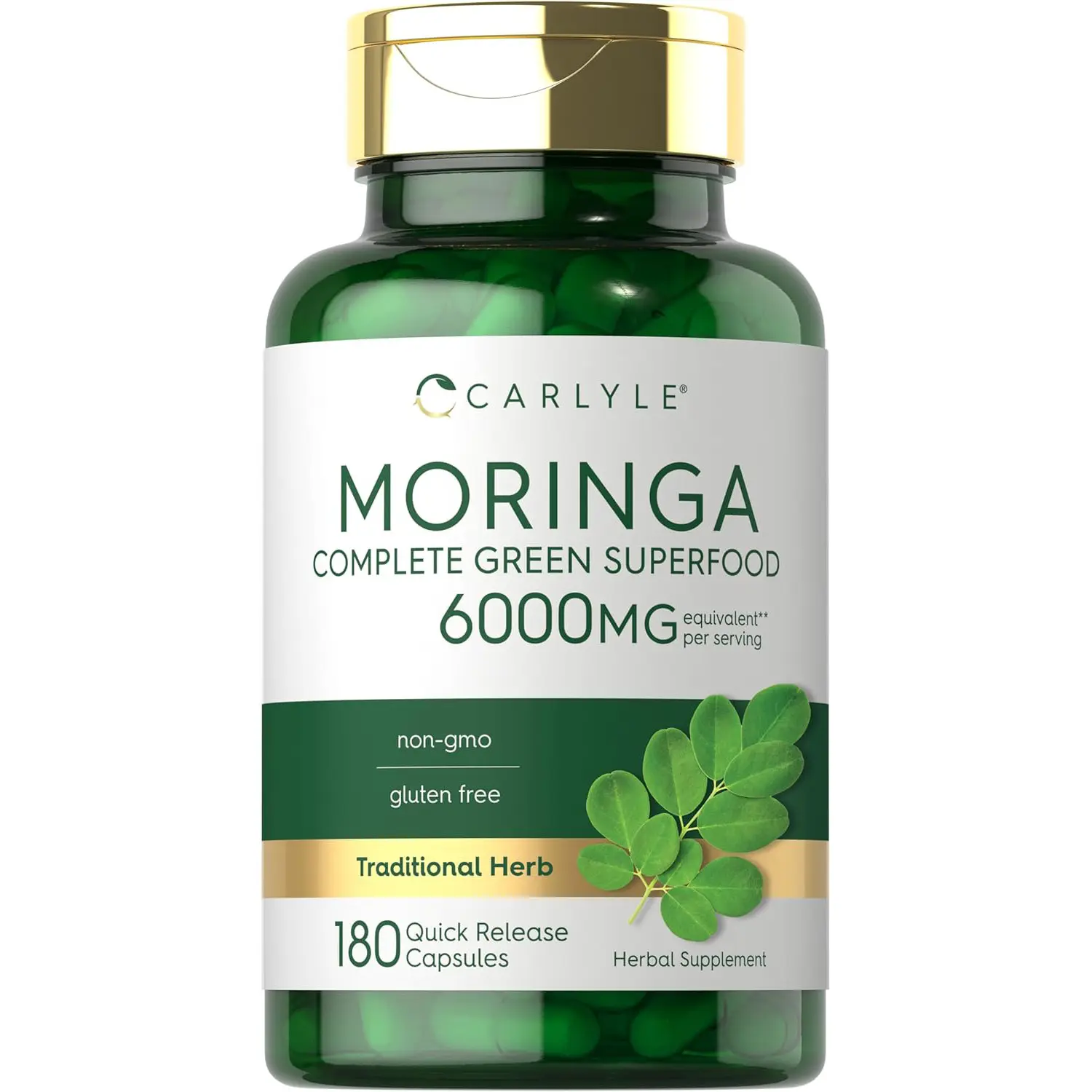 Carlyle Moringa Oleifera Supplement | 180 Capsules | Complete Green Superfood for Women and Men | from Moringa Leaf Powder | Non-GMO and Gluten Free