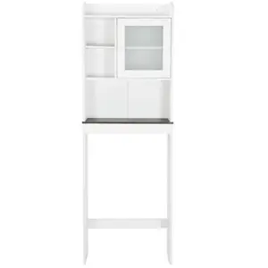White Engineered Wood Bathroom Over-Toilet Storage Cabinet, Adjustable Shelves, Easy Assembly, Open Look, Floor Space-Saving Home Bathroom Supply, Sideboard Storage Cabinet