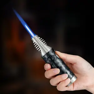 Metal Torch Lighters, Windproof Gas Lighter, Blue Flame Moxibustion Igniter, Outdoor Flamethrower, Butane Refillable, For Business Gifts, Decorate, Camping, Candle, Grill BBQ (Gas Not Included)