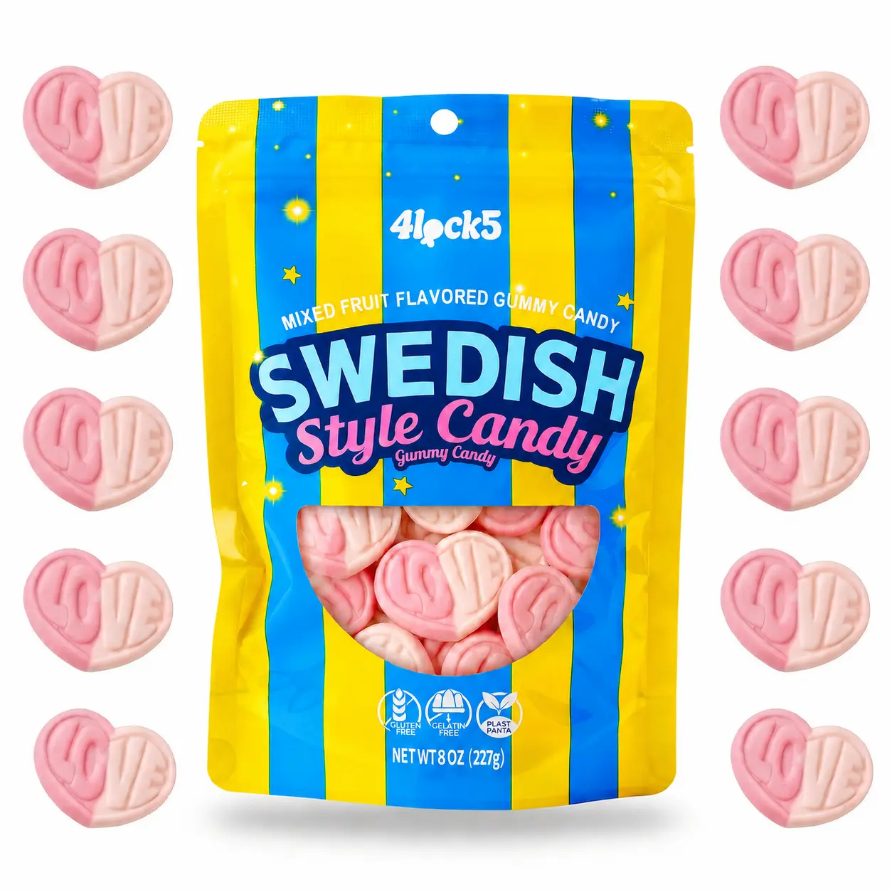 Swedish Style Gummy Candy 0.5 lb – Strawberry Vanilla Flavor Heart Shaped Scandinavian Gummies, Sweet Soft & Chewy Candy in Sealed Bag for Home, Office, Outdoor Snacks & Candy Gifts
