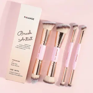 MAANGE Brush Artist 4pcs Basic Makeup Brushes Set Dual-ended Foundations Powder Blush Eyeshadow Brushes for Beginners Travel with Storage Box