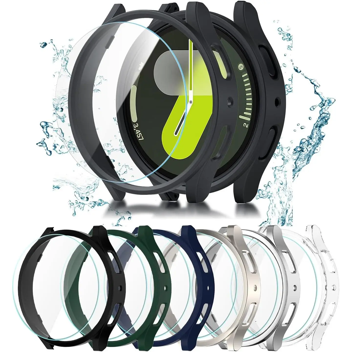 6 + 6 pack for Samsung Galaxy Watch 7 screen protector case 44mm, hard pc bumper cover with anti-fog tempered glass protective film for Galaxy Watch 7 accessories neutral, 44mm