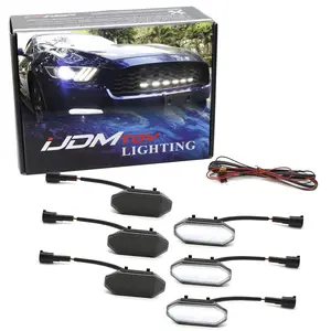 iJDMTOY 6pc Set Smoked Lens Xenon White LED Front Grille Insert DRL Driving Light Kit For 2015-2017 Ford Mustang