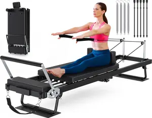 Foldable Pilates Reformer, Pilates Machine & Equipment for Gym Workout and Home Use, Suitable for Intermediate and Beginners Users Stretch Rope