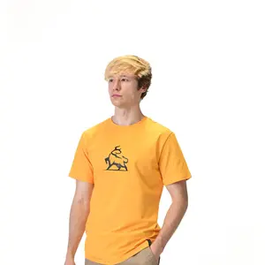 Onyx Yellow T-Shirt with Black Bull Graphic on Front - Fitted Graphic Crew Neck Short Sleeve Athletic Comfort Summer Tee for Man