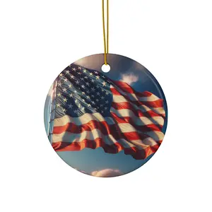 Patriotic Ceramic Ornament - American Flag Decoration, Holiday Tree Decor, Memorial Day, Independence Day, Gift