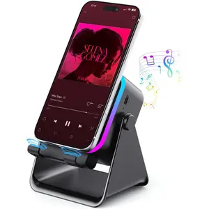 Wireless Bluetooth Induction Speaker, Phone Speaker Amplifier with Colorful Lights & 3500mAh Battery, Portable Phone Stand Compatible with iPhone/iPad/Android/Samsung - Black microphone wire