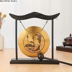 1 Unit – Harmonious Brass Gong: A Percussion Instrument Ideal for Meditation, Sound Relaxation, Yoga, and Home/Office Decor. Acoustic Drum (Yellow) with Solid Brass Body