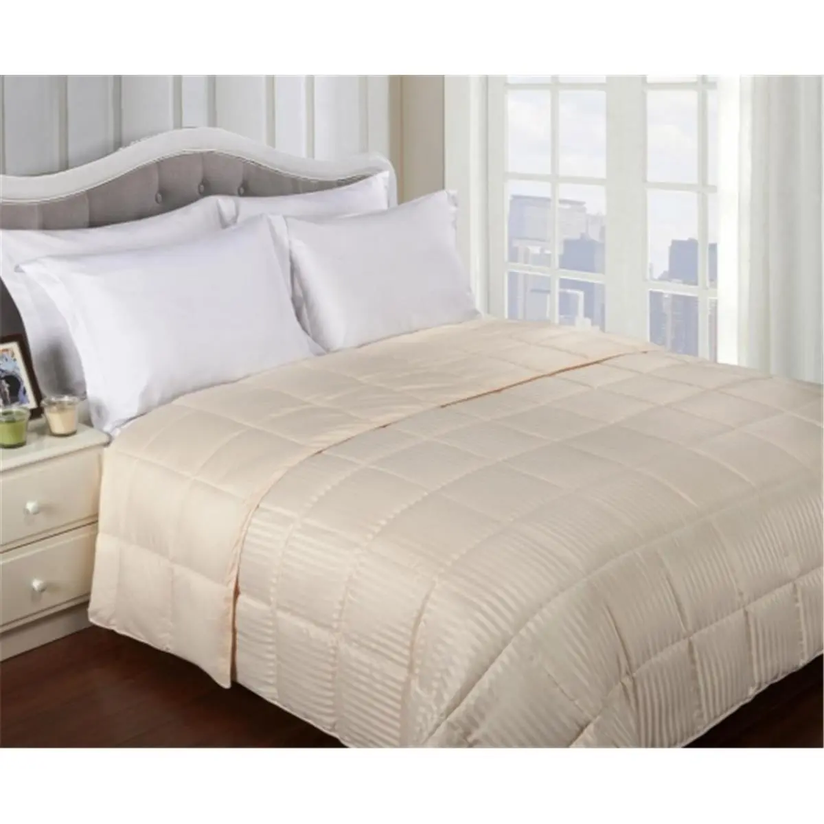 212 MAIN Soft Lightweight King-Size Ivory Down Alternative Blanket - All-Season, Reversible, Hypoallergenic, Solid Stripe Design, Provides Sleeping Warmth, Soft Lightweight Blanket
