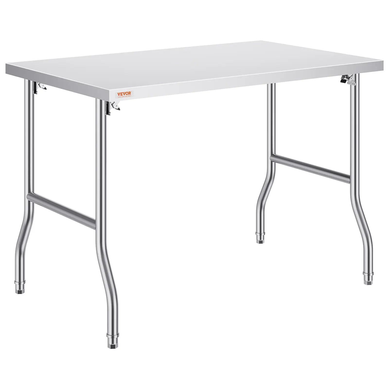VEVOR Foldable Heavy-Duty 0.8mm Stainless Steel Commercial Worktable, 48x30in NSF Certified Kitchen Storage Prep Station, Folding Legs, 300lbs Load, Easy to Clean for Home-Restaurant Meat Cutting/Dough Kneading, Outdoor Ok