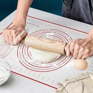 Non-slip Silicone Baking Mat, 1 Count Large Rolling Baking Mat with Size, Rolling Pin, Easy To Clean Dough Rolling Mat for Kitchen Countertops, Baking Utensils
