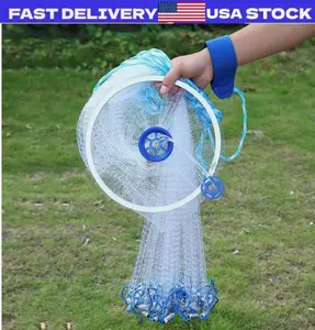 6-16Ft Fishing Cast Net w/Zinc Ring Bait Easy Throw Hand Cast Strong Nylon Mesh