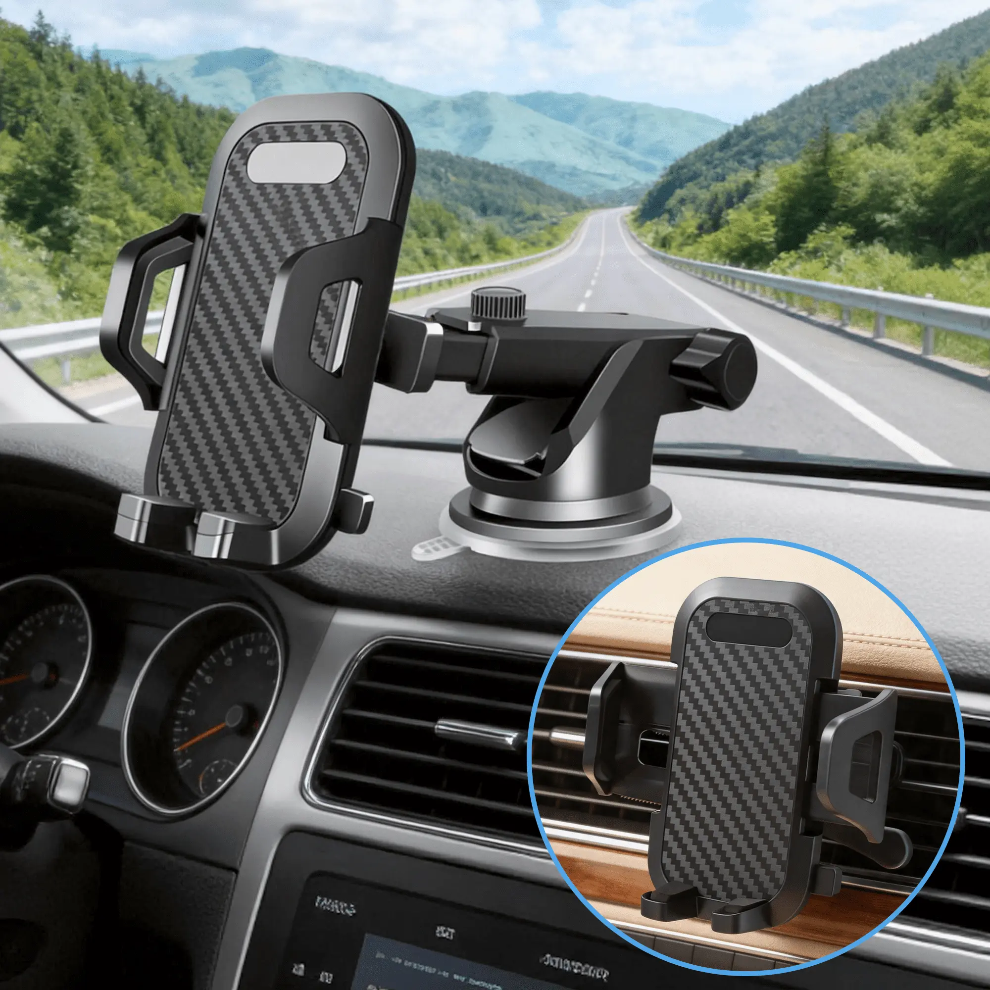 Car Phone Holder - Suction Cup, 360° Adjustable Mount for Car Dashboard, Windshield, Air Vent