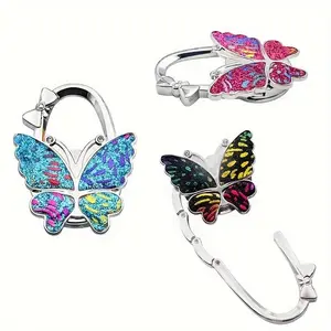 Butterfly Design Bag Hook, 1 Count Colorful Glitter Butterfly Shaped Bag Hanger, Portable Bag Accessories for Home, Office, Desk, Home Decor