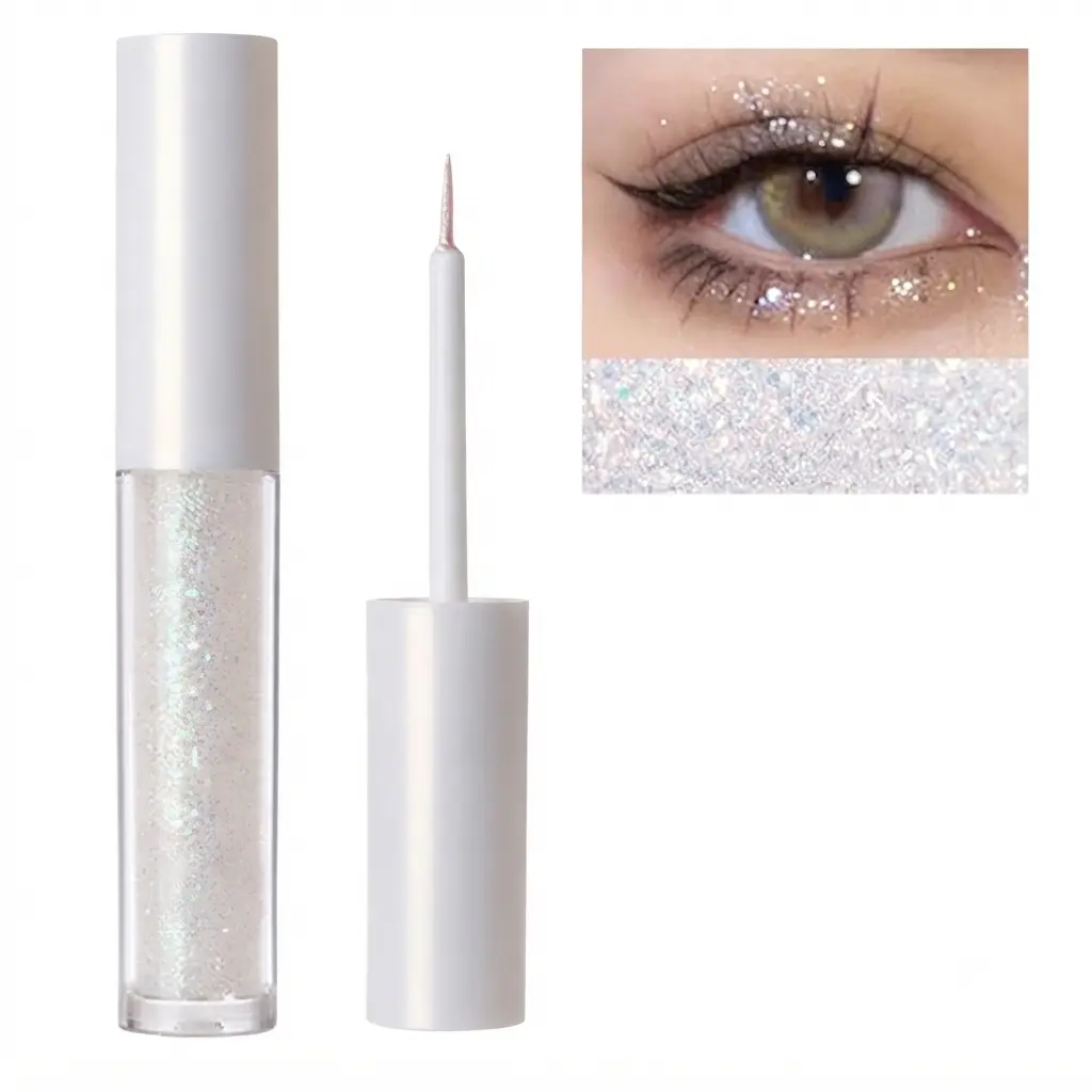 Liquid Glitter Eyeshadow Eyeliner, Korean Makeup Bling Under Eye Shadow, Shimmer Metallic, Lightweight Waterproof Long Wearing, Loose Glue for Sparkly Crystals Eye Makeup, Colorful Sequins