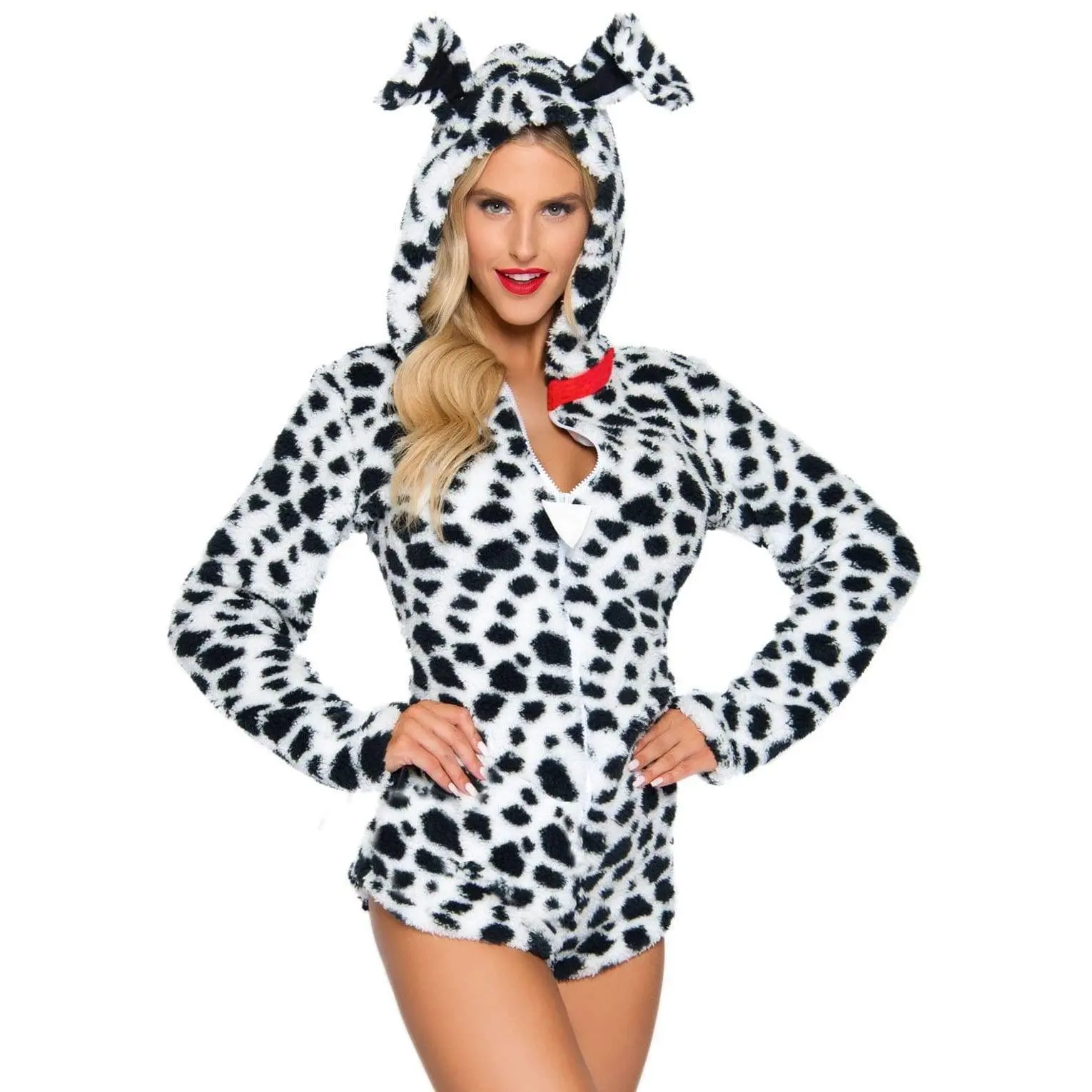 Women's Dalmatian Costume Onesie, Cute Soft Plush Animal Print Bodysuit with Hooded Ears and Tail for Halloween Parties, Zip-Up Bodysuit, Leg Avenue Darling Dalmatian Romper Costume, Clothes, Party, Diy Cosplay, Accessories, Cartoon Character Onesies, Ult