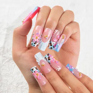 Lovful NEW DROP Collection Handmade Acrylic Press On Nails 10PCS Reusable Salon Quality 3D Flower Rhinestones for Flawless Long Lasting Look Manicure