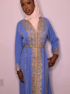 Moroccan Kaftan  Free size Celestial Gold-Embroidered Kaftan, a Royal Chiffon Jalabiya,