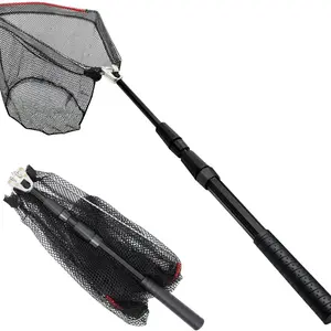 Fishing Net Fish Landing Net Collapsible Fish Net with Anti-Slip Telescoping Rubber Pole Handle for Kids Adults in Saltwater Freshwater Fishing Gear Fishing Supplies