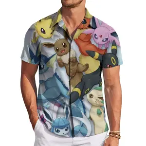 Eevee hawaiian shirt – the gang’s all here on this island-style button-up! – Anime Style, CuteShirt, Summer Look, GiftIdea, Matching Outfit, Hawaii Vibes, Festival Fit, Beach Ready