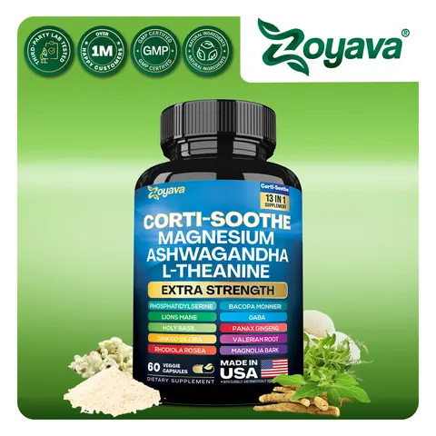 Zoyava Corti-Soothe Supplement, All-in-One Cortisol Supplement with Magnesium, Ashwagandha, L-Theanine & 10+ Extra Strength Ingredients, 60 Capsules, MADE IN USA