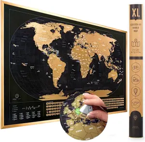 XL Scratch Off World Map with 196 Country Flags 36" x 24" Frameable World Map with  Colors and   Coating, Beautiful Scratch Map for Travelers, Black