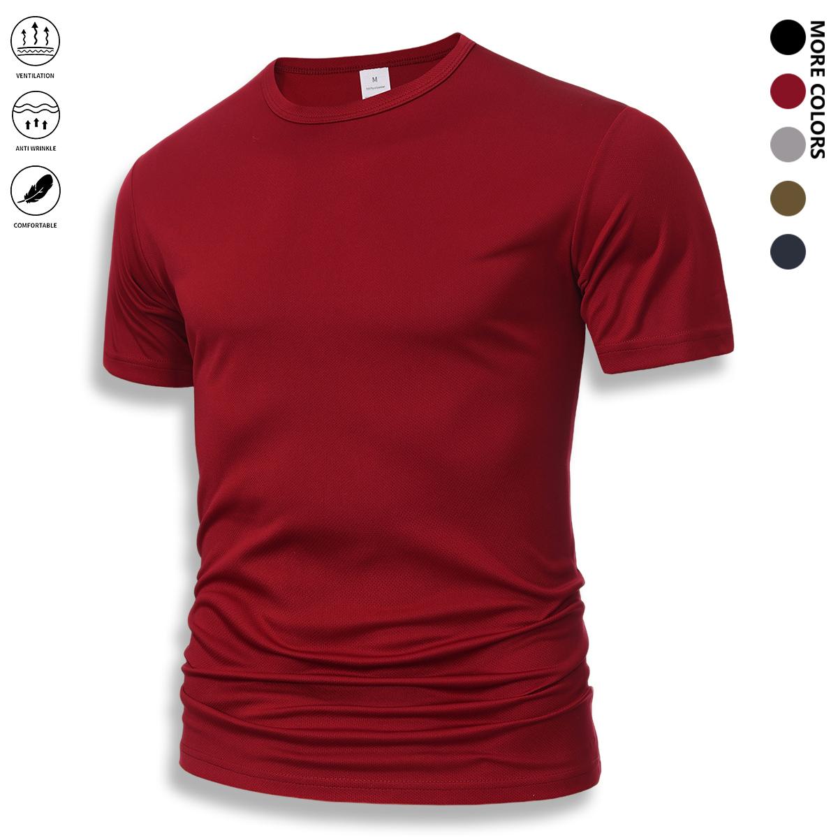 Casual athletic printed reflective stripe T-shirt in black, white, and army green; breathable quick-dry short-sleeve crew neck top; running shirt; wet/dry dual-use moisture-wicking T-shirt; gym training short-sleeve shirt.