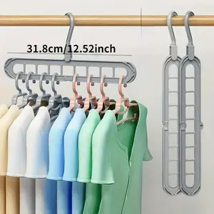 3 gray 9-hole space saving hangers, 360 ° rotating hooks, multi-layer stacked wardrobe organizer, durable multi hole stackable hangers, heavy-duty wardrobe space saving, bedroom storage organizer