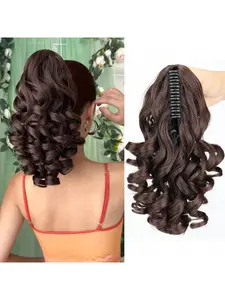 Hair clip style big wavy ponytail wig. Light gold highlights. Lazy curly ponytail. Naturally fluffy. Easy to wear. Suitable for daily use / party occasions. 14 inches.
