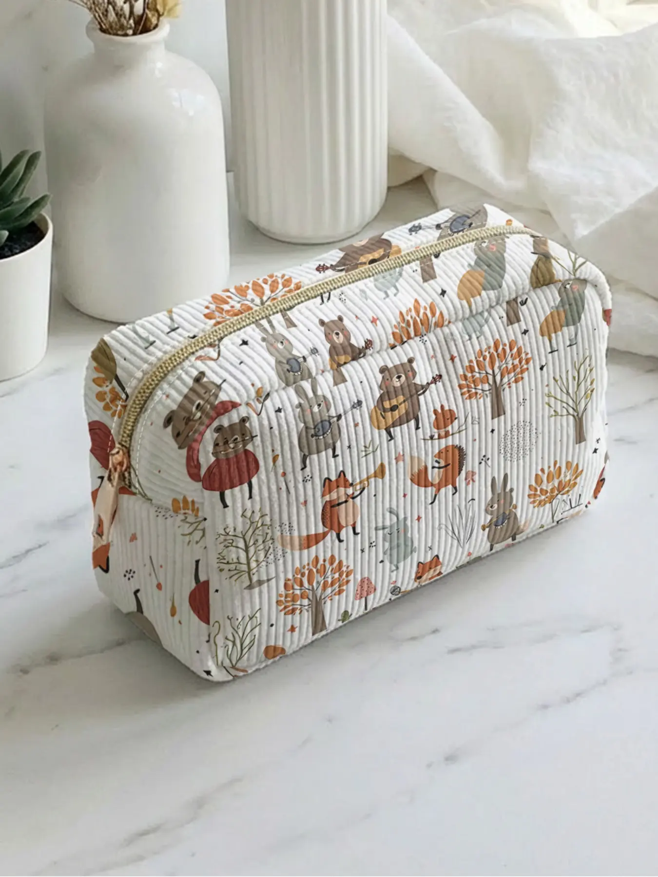 animal band pattern 2D printed makeup bag, Cosmetic pouch, Makeup Storage Bag, large capacity design, suitable for all seasons/general use, can hold daily skincare products and cosmetics, liftable for everyday life and travel