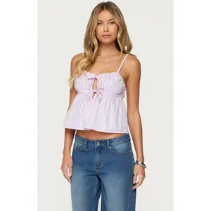 Edikted Women's Avenly Striped Tie Front Babydoll Top