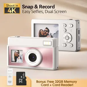 【Valentine's Day gift】Dual-Screen 4K Digital Camera 64MP, 18X Zoom, Retro Filters, One-Click Switch, 32GB SD Card, 1000mAh Battery, Rechargeable Selfie & Vlogging Camera for Teens & Kids  NewYear Christmas Gifts