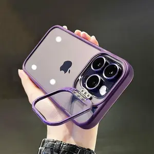 Shockproof IP14 & IP13 Metal Bracket & Lens Film Case for IP15promax Durable Acrylic Protective Shell with Handheld Design