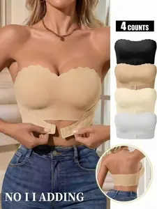 Women's Strapless Push-Up Wireless Bandeau Bra, Seamless Soft Comfort Tube Top, Medium Support Padded Bralette for All Seasons