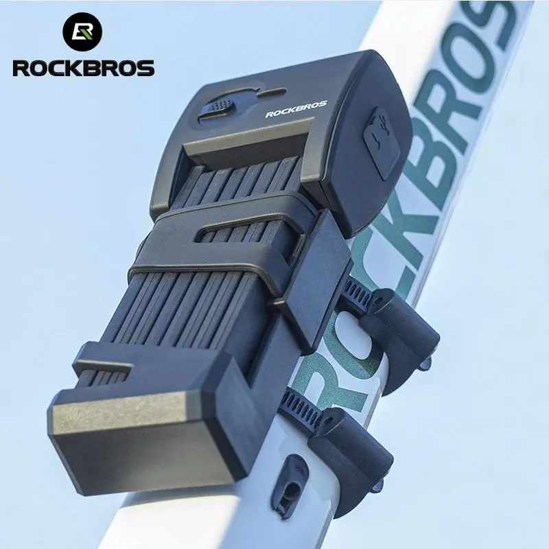 ROCKBROS Smart Fingerprint Folding Bike Lock - Heavy-Duty Anti-Theft Lock with Compact Form, Storage Box and Key for Cycling Sports & Outdoor Use, Rock Bros, Long Battery Life, Bluetooth App