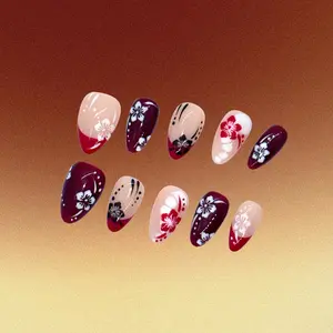 Bling by Allie HANAMI ROUGE - 100% Handmade Press-On Nails | Resusable, Salon Quality, Long Lasting