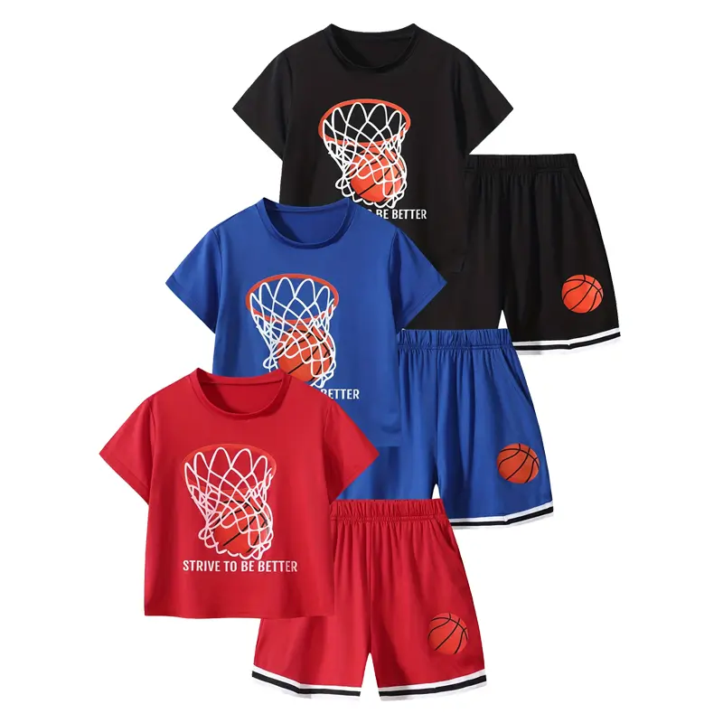 6-piece #SummerVibes boys' summer basketball suit round neck short sleeve shorts summer comfortable and versatile basketball suit