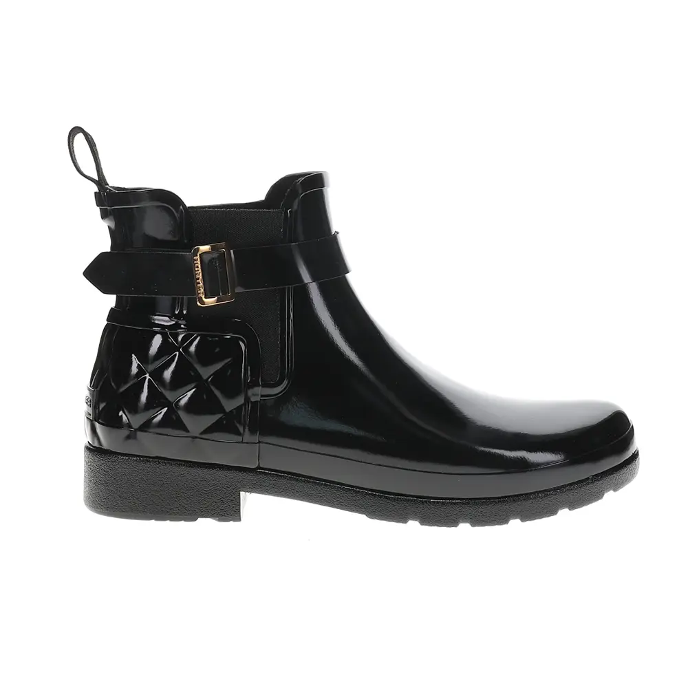 Hunter Womens Quilted Gloss Refined Slim Fit Chelsea Rain Casual Boots  - Black