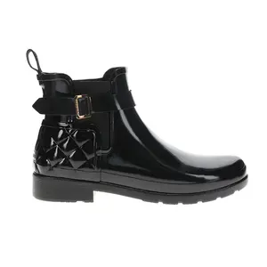 Hunter Womens Quilted Gloss Refined Slim Fit Chelsea Rain Casual Boots  - Black